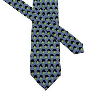 Josh Bach Apples & Hats 100% Silk Neck Tie Blue Whimsical Magritte-Inspired